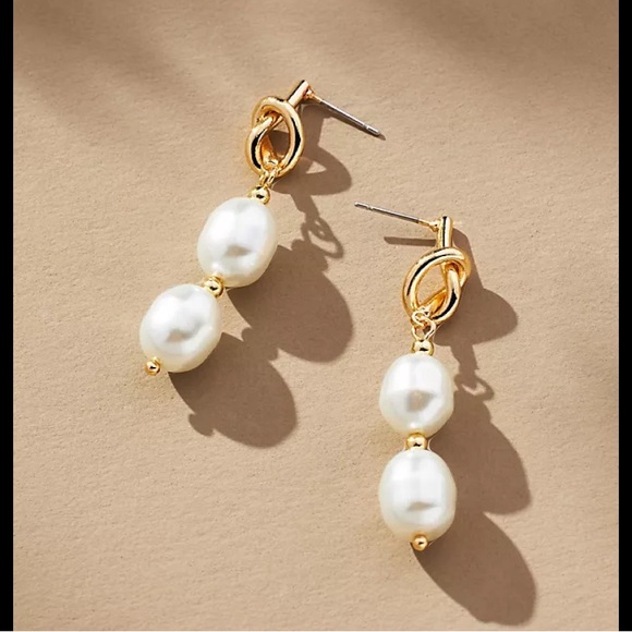 NWOT Anthropologie Nautical Knotted Pearl Drop Earrings - Picture 3 of 5